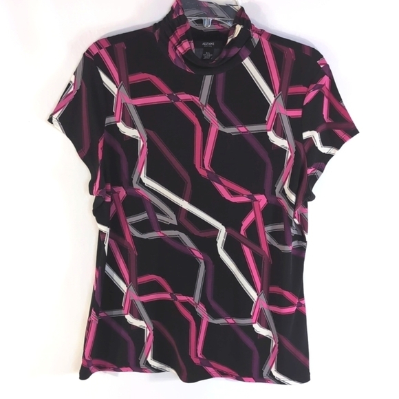 Alfani Short Sleeve Mock Turtle Neck Purple and Black Top Size LP - Picture 1 of 4